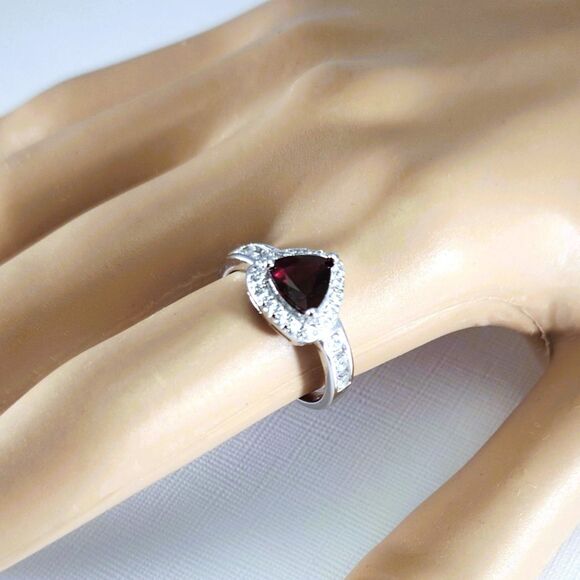 Garnet Trillion Ring with Cubic Zirconia Size 7 - Picture 10 of 11